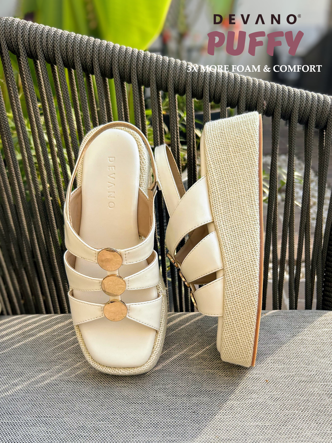 Suzy Puffy Stud Sandal Wicker White