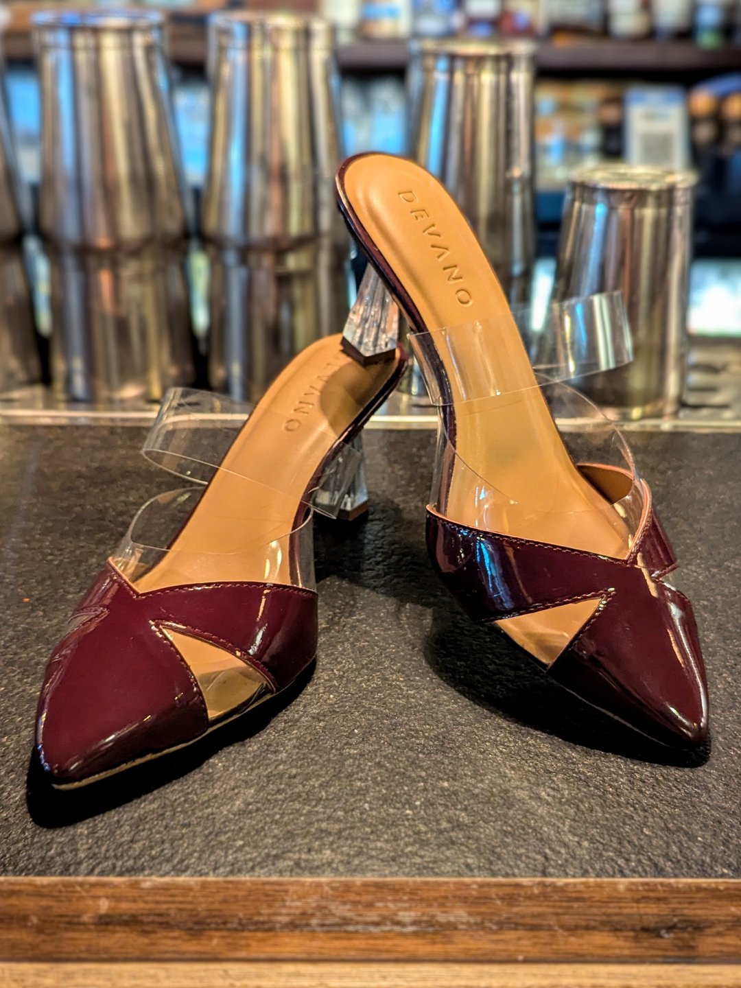 Ella Glass Mules Glazed Cherry
