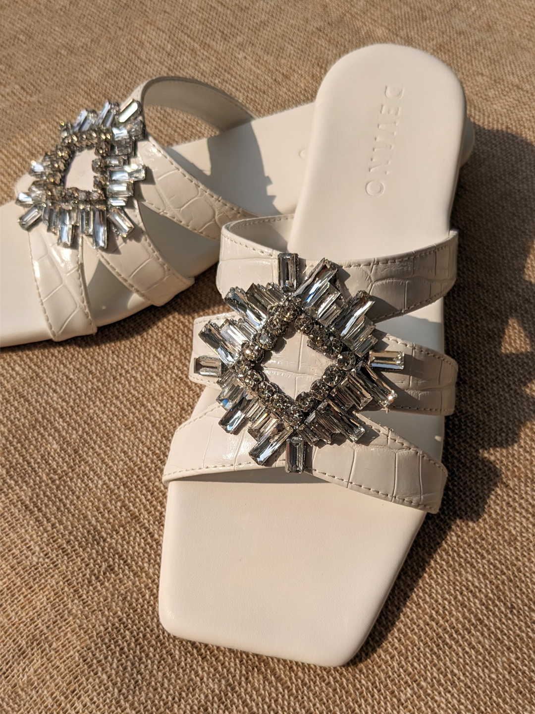 Mia Crystal Sliders Chalk White