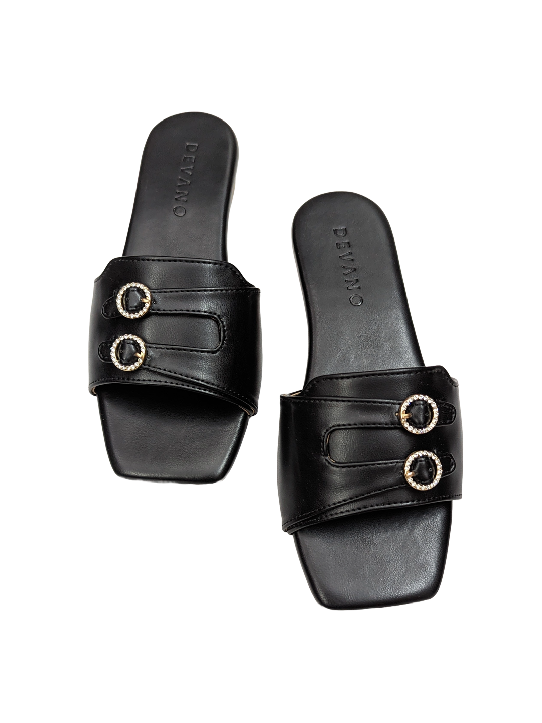 Aria Double Buckle Flats Midnight Black