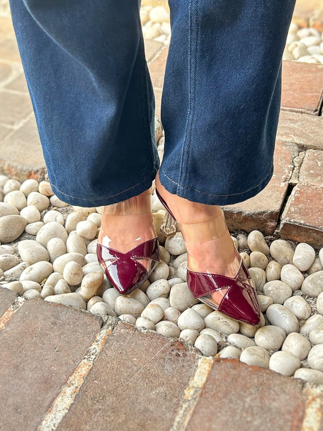 Ella Glass Mules Glazed Cherry