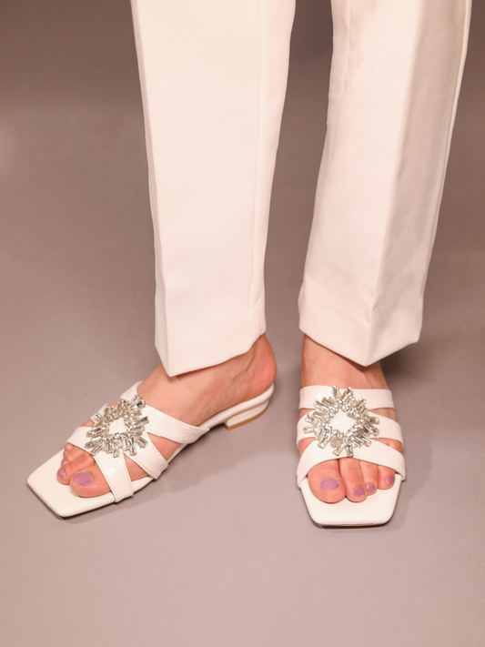 Mia Crystal Sliders Chalk White
