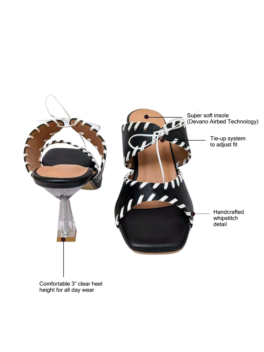 Renata Tie Up Mules Black & White