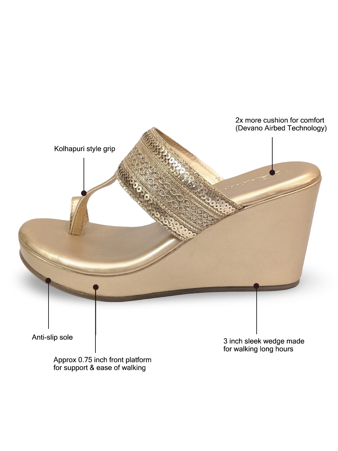 Azrah Kolha Wedges Gold