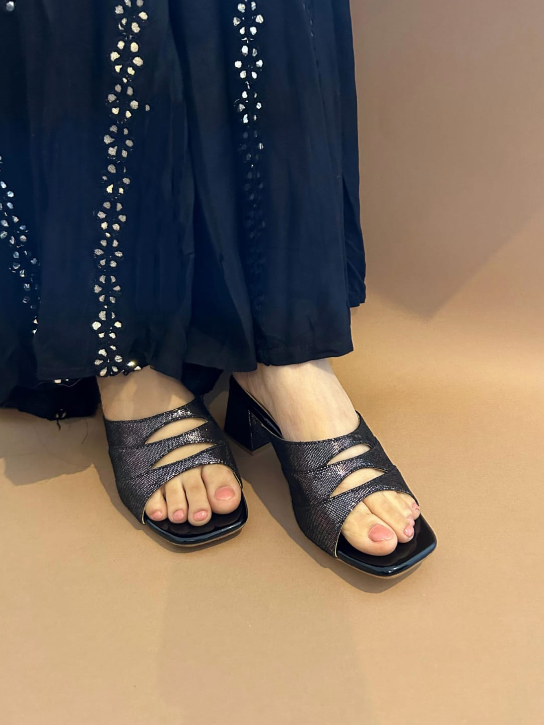 Emma Cutout Mules Starry Black